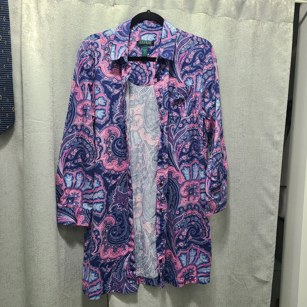 Lauren Ralph‎ Lauren Paisley Pajama Nighty Blue Pink Sz M
